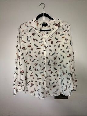 The Kooples White Feather-Print Button-Up silk Blouse